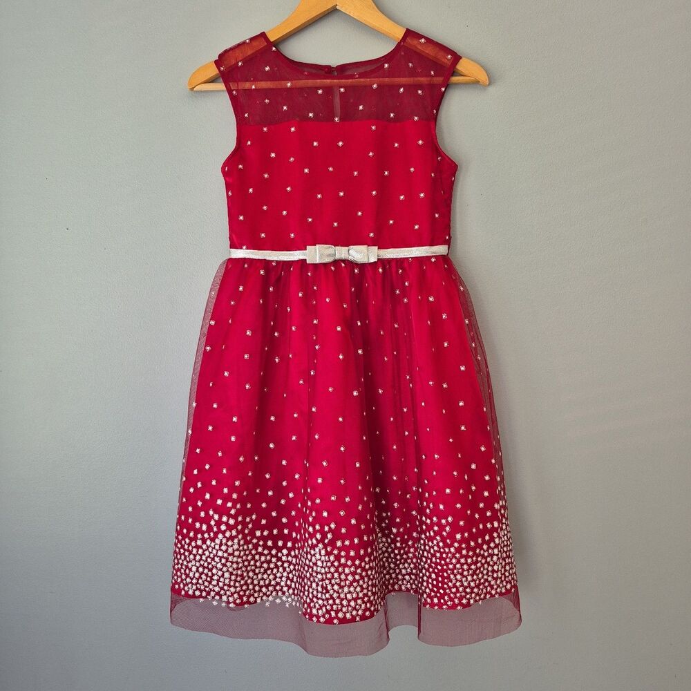 Jona Michelle Red Silver Metallic Sleeveless Holiday Knee Length Dress Girls 12